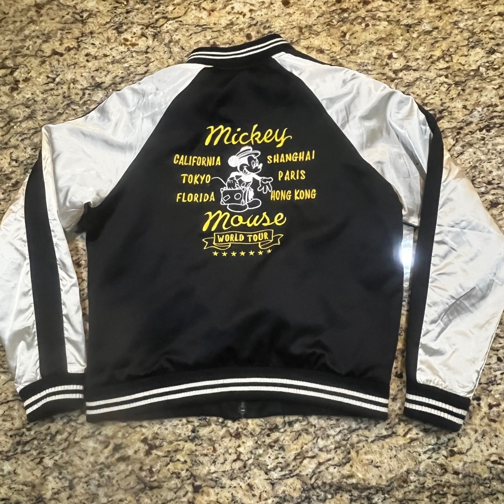 Uniqlo x Disney Mickey Mouse World Tour Sukajan Bomber Jacket Black Silver XS